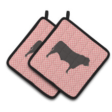 Caroline's Treasures Black Angus Cow Pink Check Decorated Pot Holder  7.5 x 7.5