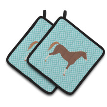 Caroline's Treasures Hannoverian Horse Blue Check Decorated Pot Holder  7.5 x 7.5