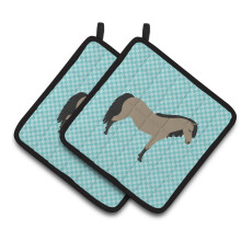 "Caroline's Treasures Welsh Pony Horse Blue Check Porta-Panelas, 7.5"" x 7.5"""