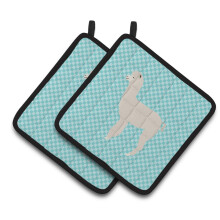 "Caroline's Treasures Alpaca Azul Xadrez Porta-Poças, 7.5"" x 7.5"""