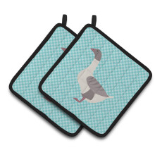 Caroline's Treasures Buff Grey Back Goose Blue Check Decorated Pot Holder 7.5 x 7.5