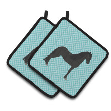"Caroline's Treasures Suporte para Panelas Cavalo Friesian xadrez Azul, 7.5"" x 7.5"""