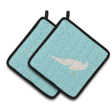 "Caroline's Treasures Porta-Pot Blue Check com Pavão Branco, 7.5"" x 7.5"""