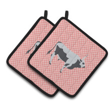 Caroline's Treasures Hungarian Grey Steppe Cow Pink Check Decorated Pot Holder 7.5 x 7.5