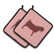 Caroline's Treasures Kalahari Red Goat Pink Check Decorated Pot Holder  7.5 x 7.5