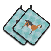Caroline's Treasures Anglo Nubian Goat Blue Check Decorated Pot Holder  7.5 x 7.5