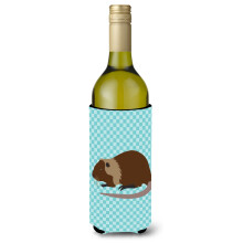 """"Caroline's Treasures Coypu Nutria River Rat Blue Check Decorative Bottle Hugger 750 ml Multicolor""""