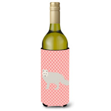 """"Caroline's Treasures White Arctic Fox Pink Check Decorative Bottle Hugger 750 ml Multicolor""""