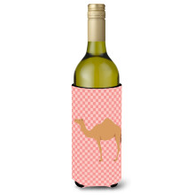 """"Caroline's Treasures Arabian Camel Dromedary Pink Check Decorative Bottle Hugger 750 ml Multicolor""""
