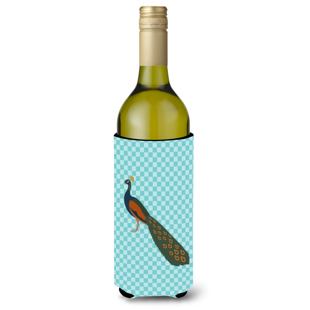 ""Caroline's Treasures Indiase Pauw Pauw Blauwe Ruit Decoratieve Fles Hugger 750 Ml Multicolor""-image