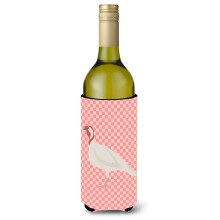 """"Caroline's Treasures Beltsville Kleine Witte Kalkoen Kip Roze Geruit Decoratieve Fles Hugger 750 ml Veelkleurig""""