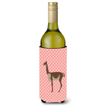 """"Caroline's Treasures Vicugna or Vicuna Pink Check Decorative Bottle Hugger 750 ml Multicolor""""