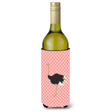 """"Caroline's Treasures Common Struisvogel Roze Geruit Decoratieve Flessenknuffelaar 750 ml Veelkleurig""""