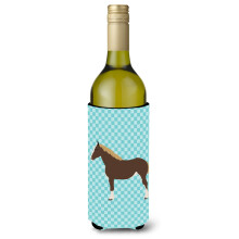 """"Caroline's Treasures Percheron Paard Blauw Geruit Decoratieve Fles Hugger 750 ml Veelkleurig""""