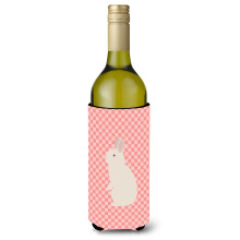 """"Caroline's Treasures Nieuw-Zeeland Wit Konijn Roze Geruit Decoratieve Fles Hugger 750 ml Veelkleurig""""