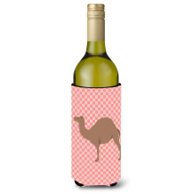 """"Caroline's Treasures F1 Hybrid Camel Pink Check Decorative Bottle Hugger 750 ml Multicolor""""