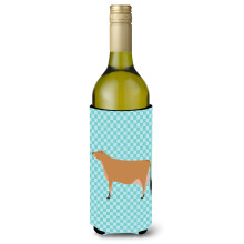 """"Caroline's Treasures Jersey Koe Blauw Geruit Decoratieve Fles Hugger 750 ml Veelkleurig""""
