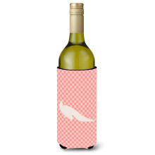 ""Caroline's Treasures White Peacock Pauw Roze Geruit Decoratieve Fles Hugger 750 ml Veelkleurig""""