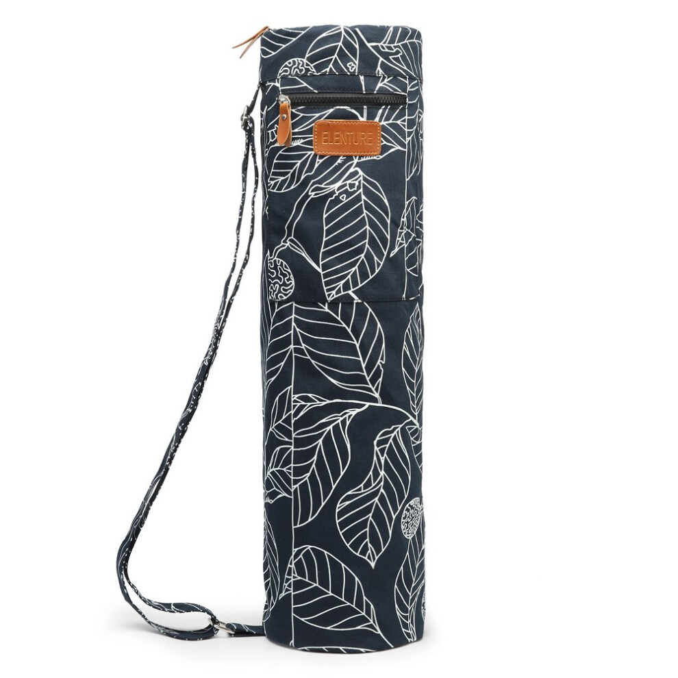 Sac de transport pour tapis de yoga ELENTURE enti   rement zipp    avec poches de rangement multifonctions, motif feuille noire