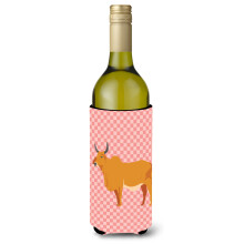 """"Caroline's Treasures Zebu Indicine Cow Pink Check Decoratieve Fles Hugger 750 ml Veelkleurig""""