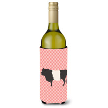 """"Caroline's Treasures Belted Galloway Cow Pink Check Decorative Bottle Hugger 750 ml Multicolor""""