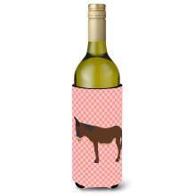 """"Caroline's Treasures Zamorano-Leones Donkey Pink Check Decoratieve Fles Hugger 750 ml Veelkleurig""""