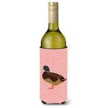 """"Caroline's Treasures Silver Bantam Duck Pink Check Decorative Bottle Hugger 750 ml Multicolor""""