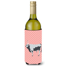 """"Caroline's Treasures Hungarian Grey Steppe Cow Pink Check Decorative Bottle Hugger 750 ml Multicolor""""