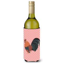 """"Caroline's Treasures Dutch Bantam Chicken Pink Check Decorative Bottle Hugger 750 ml Multicolor""""