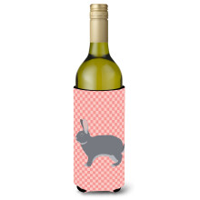 """"Caroline's Treasures Giant Chinchilla Rabbit Roze Geruit Decoratieve Fles Hugger 750 ml Veelkleurig""""