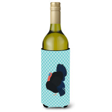 """"Caroline's Treasures Norfolk Zwart Turkije Blauw Geruit Decoratieve Fles Hugger 750 ml Veelkleurig""""