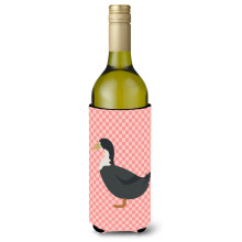 """"Caroline's Treasures Blue Swedish Duck Pink Check Decoratieve Flessenknuffelaar 750 ml Veelkleurig""""