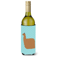 """"Caroline's Treasures Alpaca Suri Blue Check Decorative Bottle Hugger 750 ml Multicolor""""