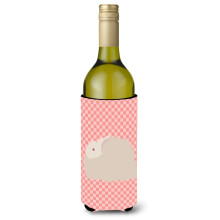""""Caroline's Treasures Fluffy Angora Konijn Roze Geruit Decoratieve Fles Hugger 750 ml Veelkleurig""""