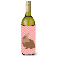 """"Caroline's Treasures Lionhead Rabbit Pink Check Decorative Bottle Hugger 750 ml Multicolor""""