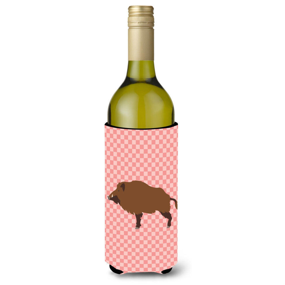 Coffret D Coratif Pour Bouteille 750 Ml Motif Sanglier Et Cochon Rose Carreaux Multicolore De Caroline's Treasures-image