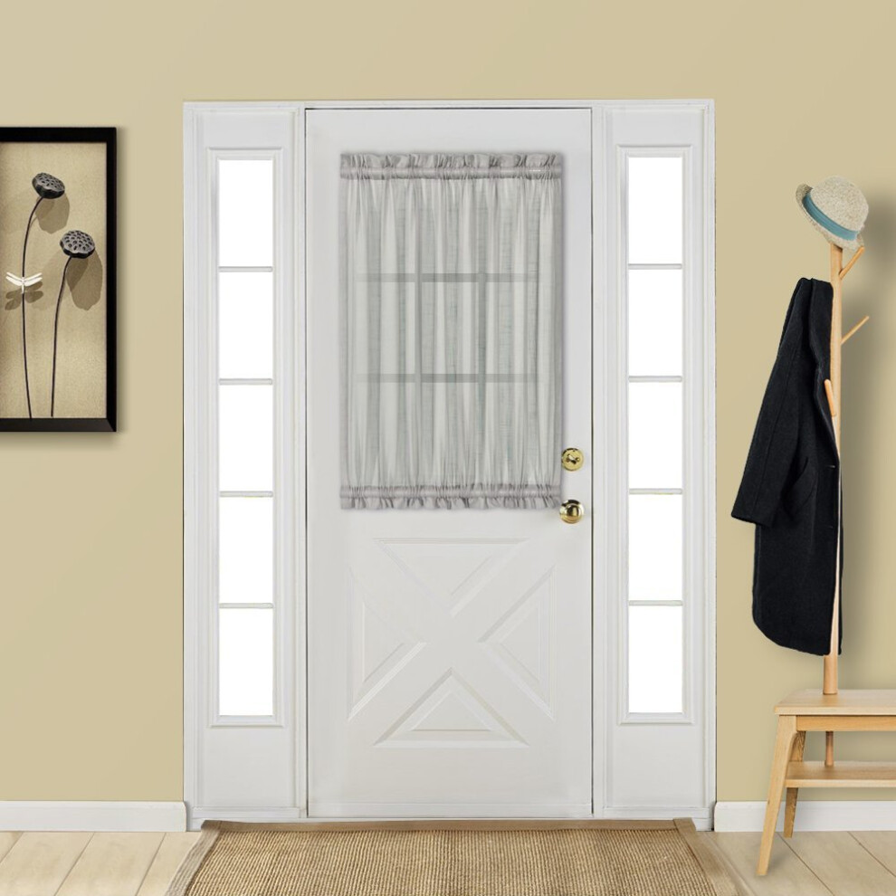 Rideau de porte-fen   tre Aquazolax fin et transparent,    l   gant et uni, 137 x 101 cm, avec embrasse, gris