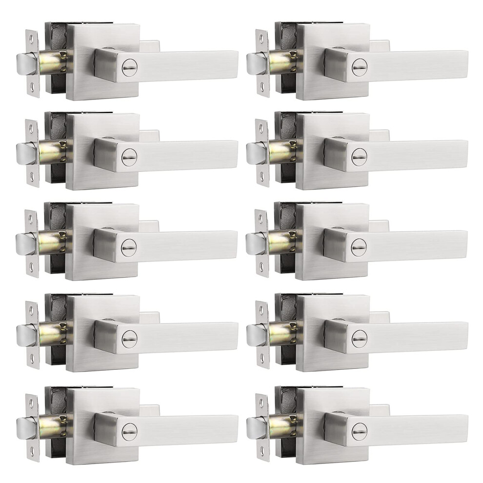 Probrico Lot De 10 Poign Es De Porte Carr Es En Nickel Satin Pour Chambre Et Salle De Bain-image