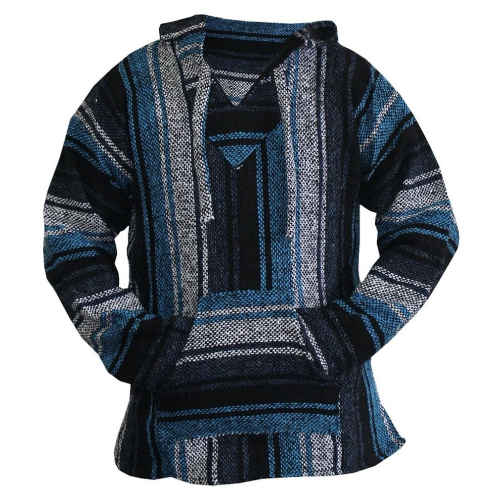 Mikina S Kapuc Mexican Baja Hippie Surf Poncho Svetr Mikina Pulovr Jerga (Xx-Large Blue/Gray)-image