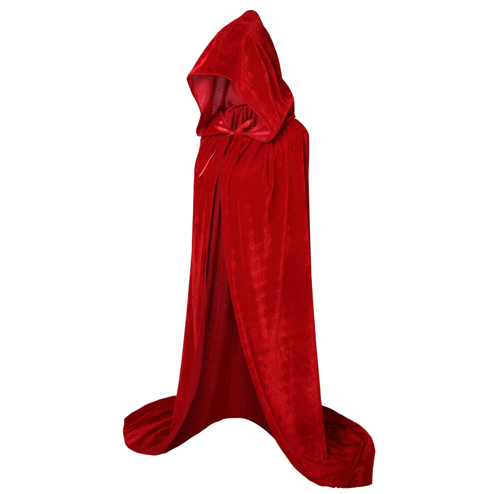 Vglook Unisex-Erwachsene, Extralanger Umhang Mit Kapuze Aus Samt, Halloween-Kost?M, 160 Cm, Rot-image
