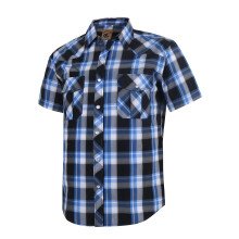 COEVALS CLUB Heren westerse geruite parel drukknopen twee zakken casual shirts met korte mouwen (zwart Bule / 3XL 19 #)