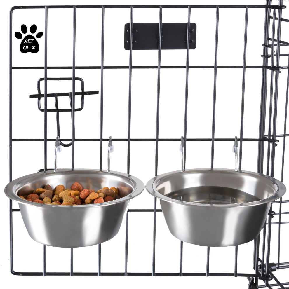 Lot de 2 gamelles pour chien en acier inoxydable - Gamelles suspendues pour cage, chenil et caisse pour nourriture et eau - 20 oz chacune et lava