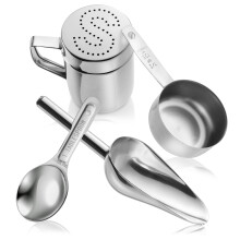 Accessoires de machine à pop-corn en acier inoxydable Olde Midway - Set de 4 pièces avec cuillères, pelle et salière