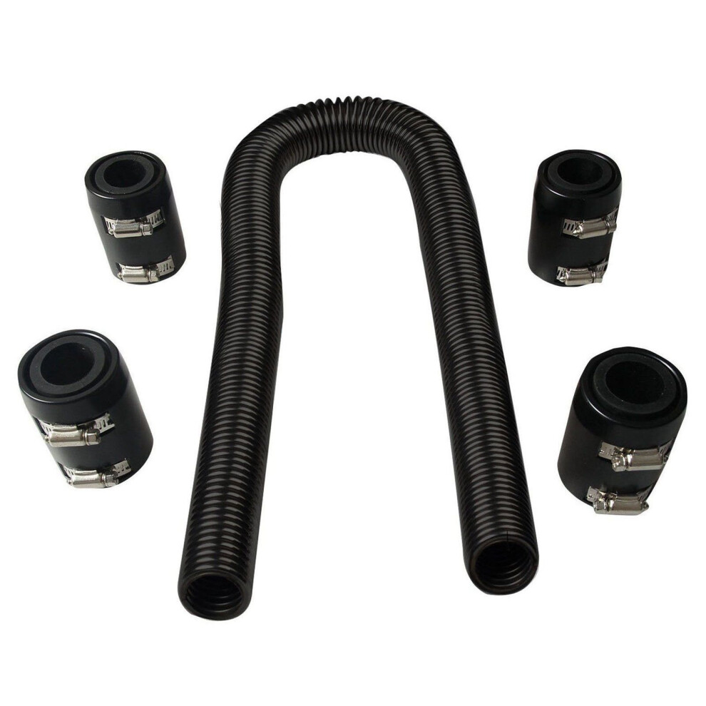 48 Stainless Steel Radiator Flexible Coolant Hose Kit With Caps Universal Black 6414307190328