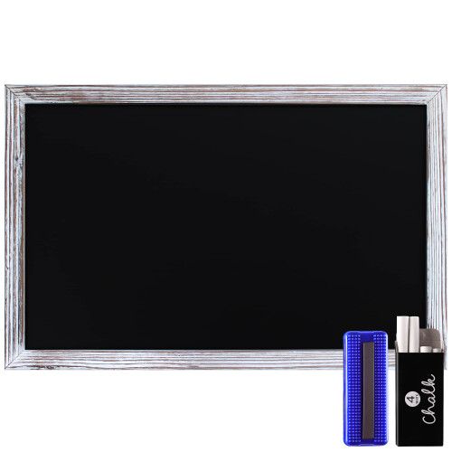 HBCY Creations 11" x 17" Whitewash Solid Wood Frame Chalkboard, Magnetic Surface