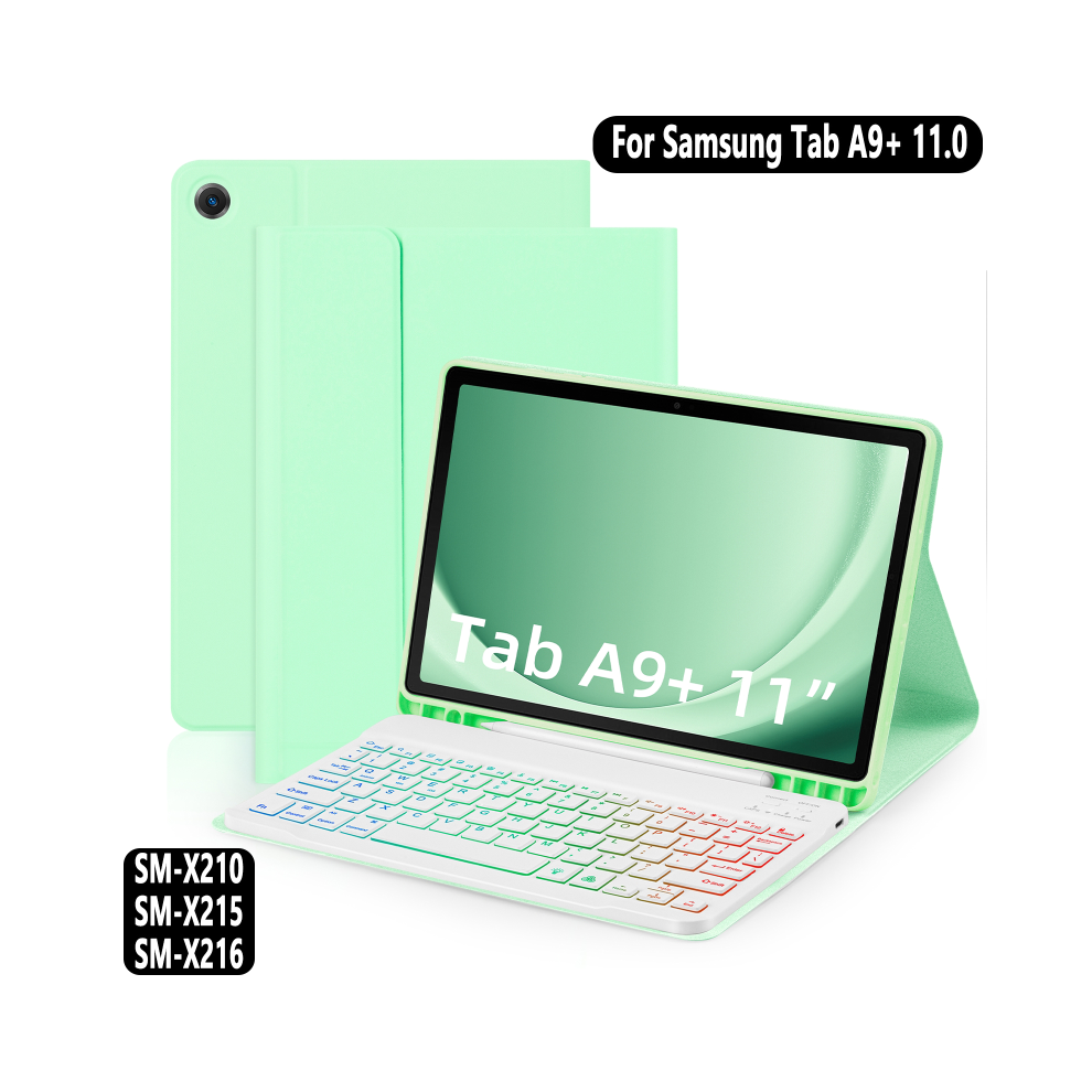 (Tab A9 Plus English) Keyboard Case For Samsung Galaxy Tab A9 Plus A9+ 1 Green 967854253696