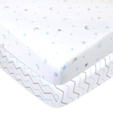 American Baby Company trykt 100% naturlig bomuldstr?je Strik monteret pakke n play playard ark bl?d ?ndedr?t til drenge og piger bl? stjerner/zig