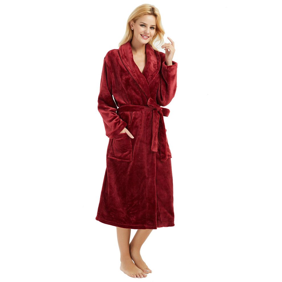 Peignoir polaire HEARTNICE pour femme, peignoir long et doux, kimono ?pais, manteau chaud, couleur vin, taille S/M