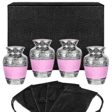 Urnas Pequenas Trupoint para Cinzas, Mini Urna Decorativa, Conjunto de 4, Rosa Claro com Acabamento Prateado