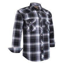 COEVALS CLUB Herren-Hemd, lang  rmelig, l  ssig, Westernstil, zwei Taschen, kariert, Perlen, Druckknopfverschluss (Grau/Schwarz/XL 9#)